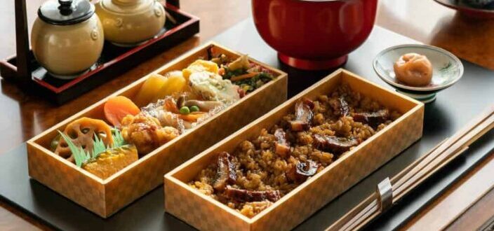 Japanese food served on table